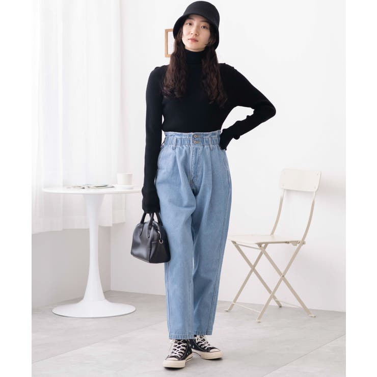 【美品】unminou ウエストフリルデニムパンツ　グレー　完売品 アンミヌウエストフリルデニムグレー完売新品未使用unminou