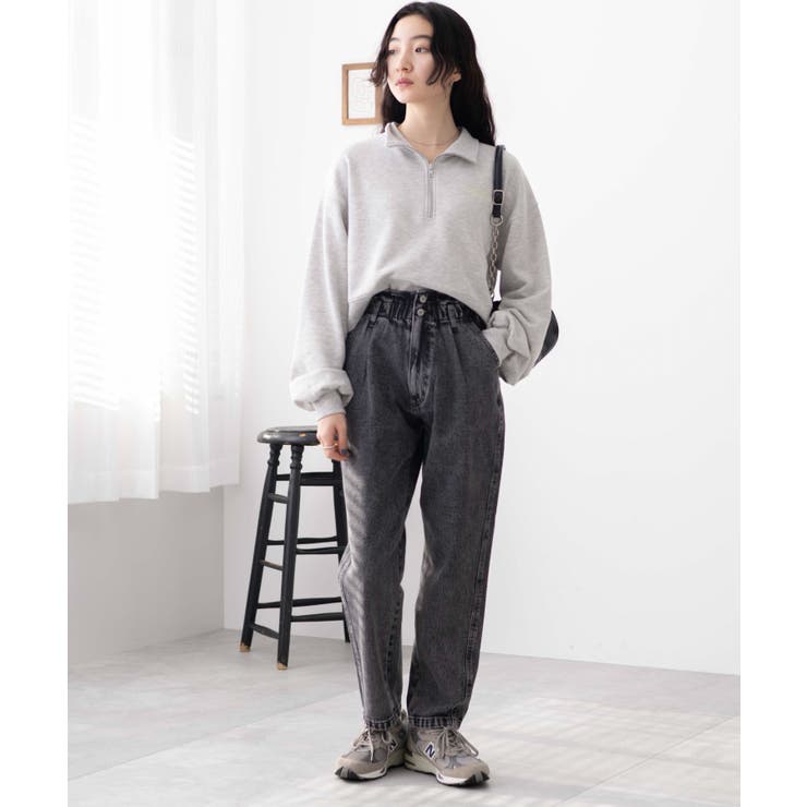 【美品】unminou ウエストフリルデニムパンツ　グレー　完売品 ウエストフリルマムデニムパンツ[品番：WG010089624]｜WEGO【WOMEN