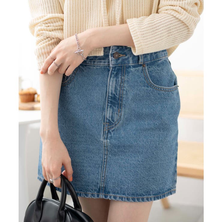 セール【Off-White】デザインデニムミニスカート★送料関税込 台形デニムミニスカート[品番：WG010089685]｜WEGO【WOMEN