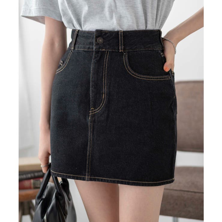 ブラック | 台形デニムミニスカート | WEGO【WOMEN】