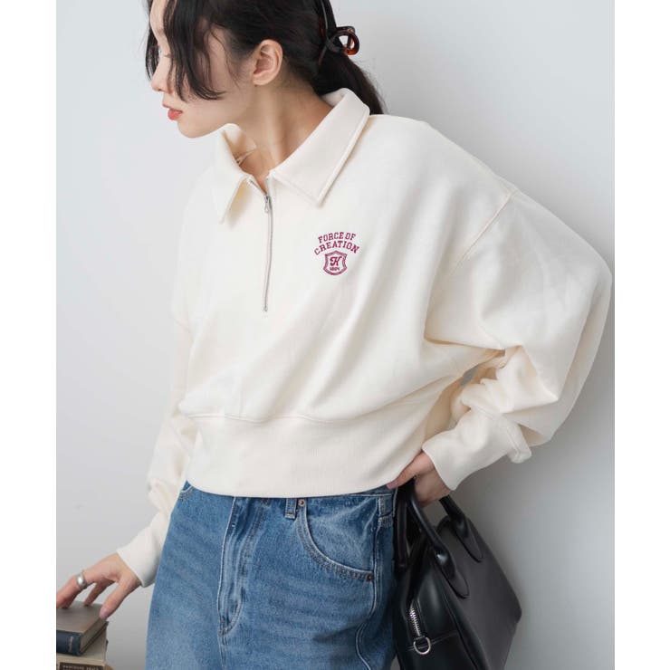 ハーフZIP襟付きショートスウェット[品番：WG010089719]｜WEGO