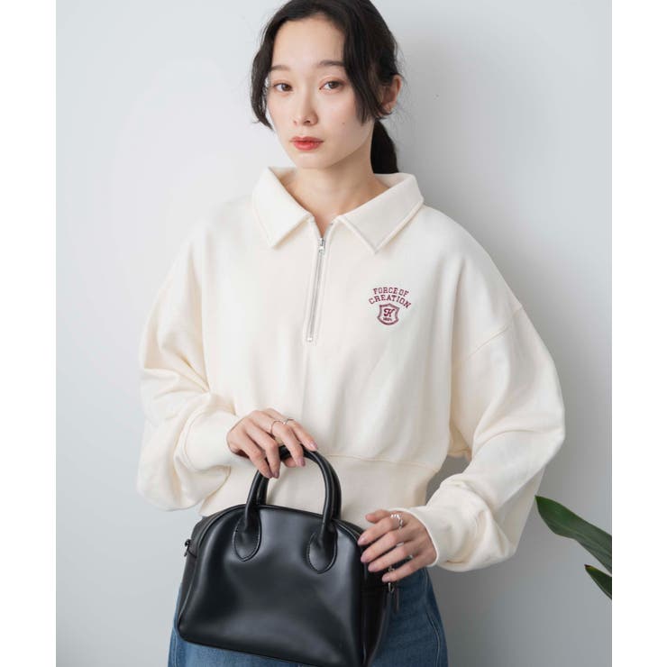 ハーフZIP襟付きショートスウェット[品番：WG010089719]｜WEGO