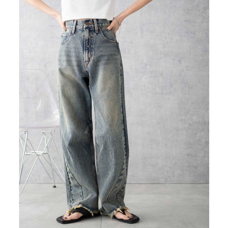 ヴィンテージウォッシュカーブデニムパンツ[品番:WG010089779 ヴィンテージウォッシュカーブデニムパンツ[品番:WG010089779