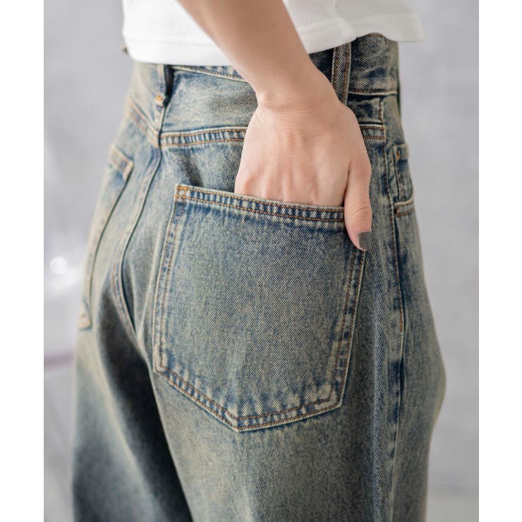 ヴィンテージウォッシュカーブデニムパンツ[品番:WG010089779 ヴィンテージウォッシュカーブデニムパンツ[品番:WG010089779