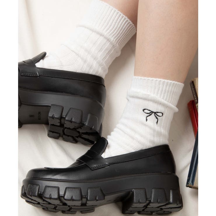 ローゲージリボン刺繍ソックス | WEGO【WOMEN】 | 詳細画像1 