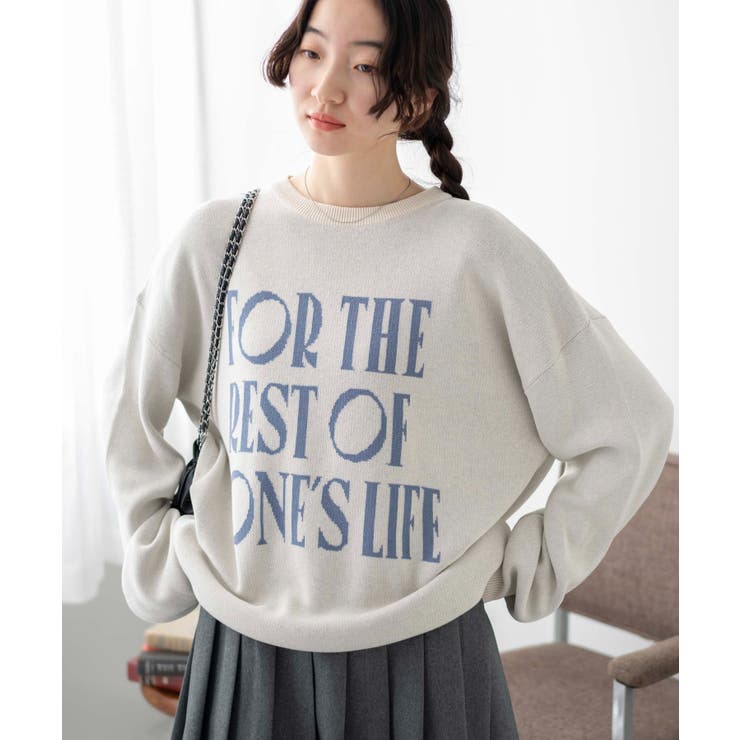 ニット セーター ロゴジャガードプルオーバー レディース HUG.U ニット レディース トップス セーター ロゴ ロゴニット