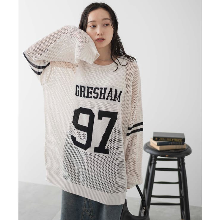 23区 ニット 長袖 メッシュ ボーダー 24SS シアー ブラック M