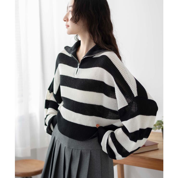 ボーダーハーフジップニットプルオーバー[品番：WG010089958]｜WEGO
