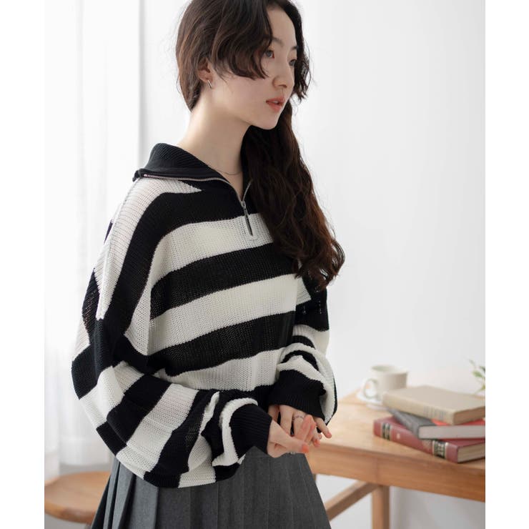 ボーダーハーフジップニットプルオーバー[品番：WG010089958]｜WEGO