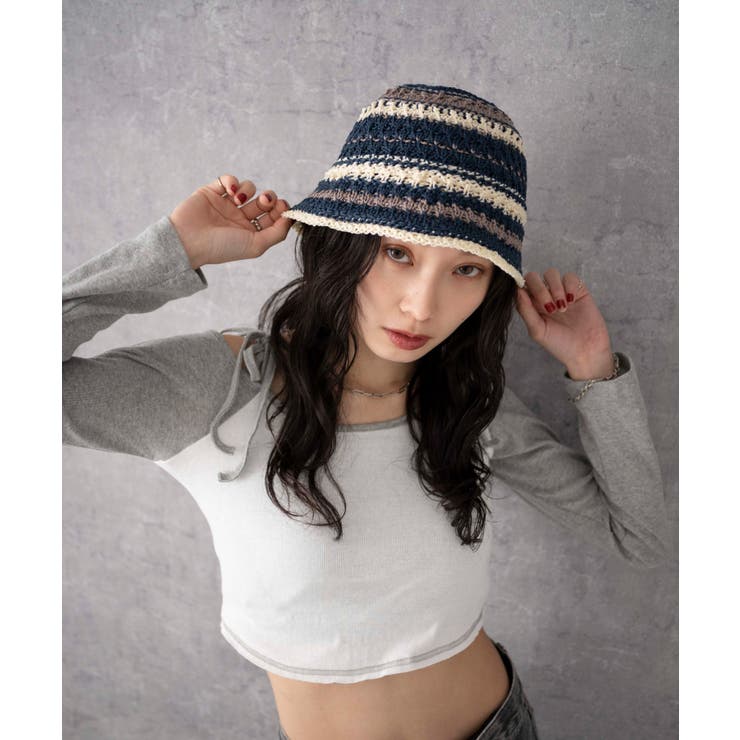 クロシェ編みボーダーハット | WEGO【WOMEN】 | 詳細画像1 