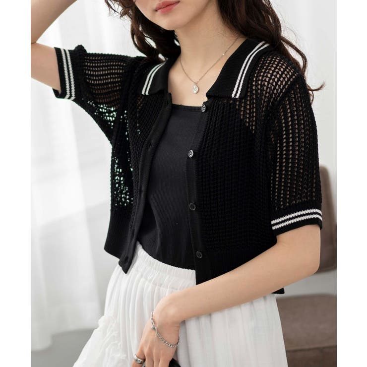 襟付きメッシュニットショートカーデ[品番：WG010090110]｜WEGO【WOMEN