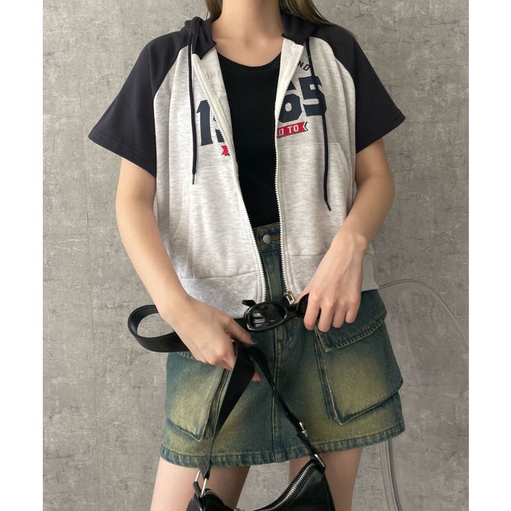 バイカラー半袖ZIPパーカー[品番：WG010090137]｜WEGO【WOMEN