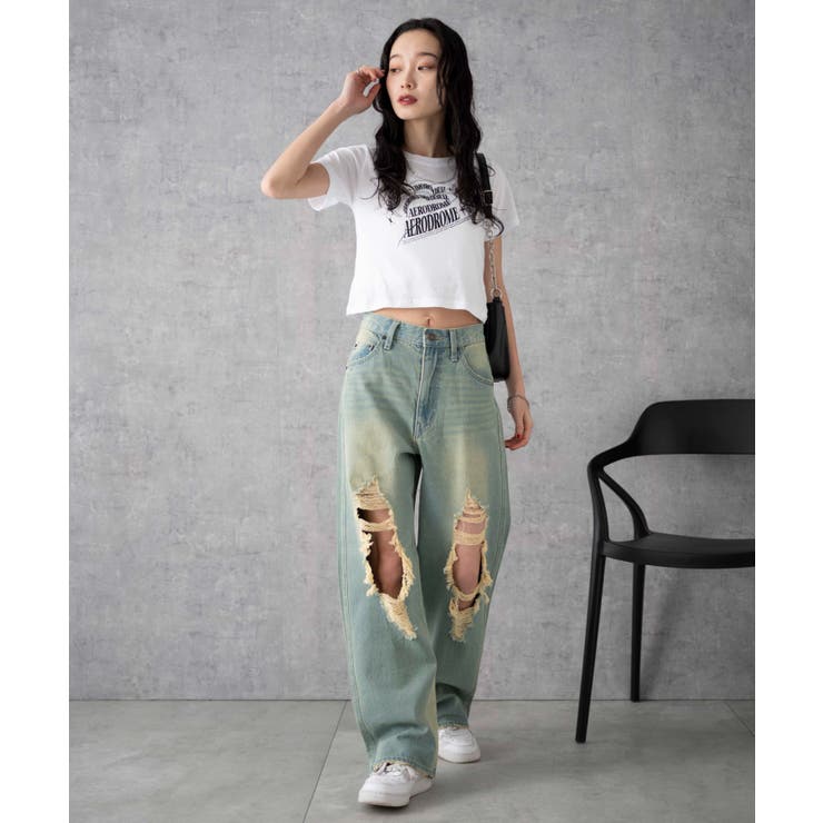 ヴィンテージウォッシュダメージデニムパンツ[品番:WG010090180 ヴィンテージウォッシュダメージデニムパンツ[品番:WG010090180