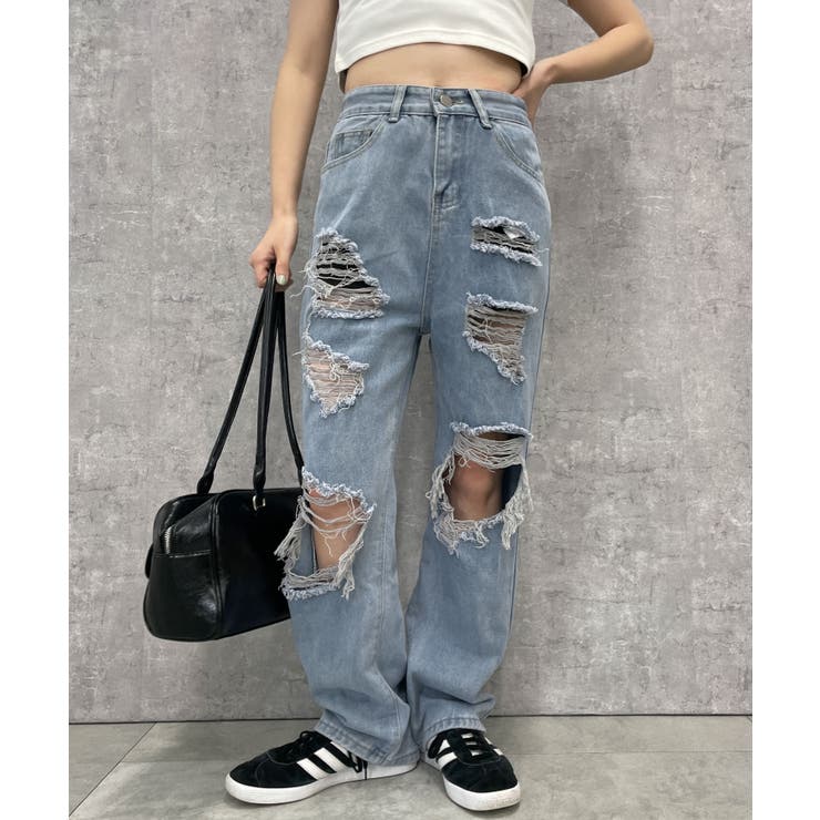 BEAUTY&YOUTH クラッシュデニムパンツ ウォッシャブル コバルト S ヘビークラッシュデニムパンツ[品番：WG010090606]｜WEGO【WOMEN