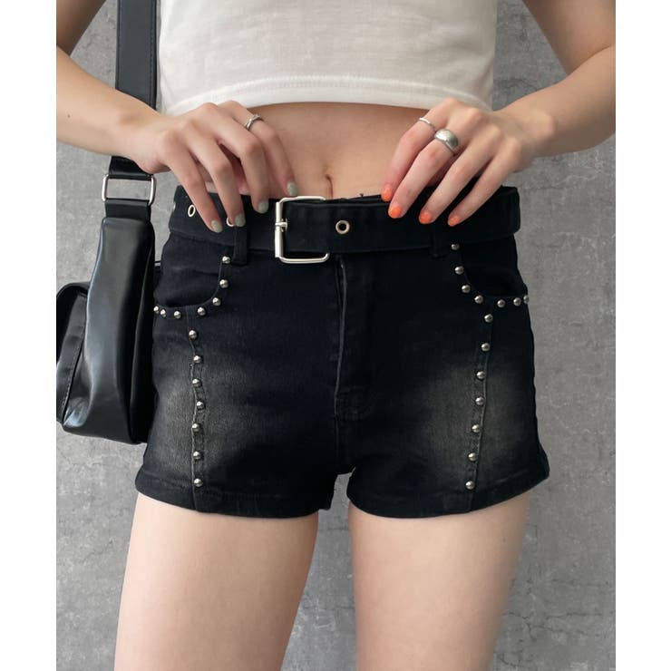 ベルト付きスタッズショートパンツ[品番：WG010090629]｜WEGO