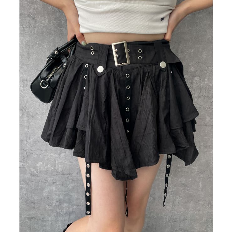 ベルト付きフリルアイレットスカート[品番：WG010090642]｜WEGO