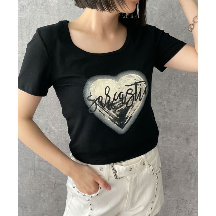 ブラック | ハートロゴクロップドT | WEGO【WOMEN】