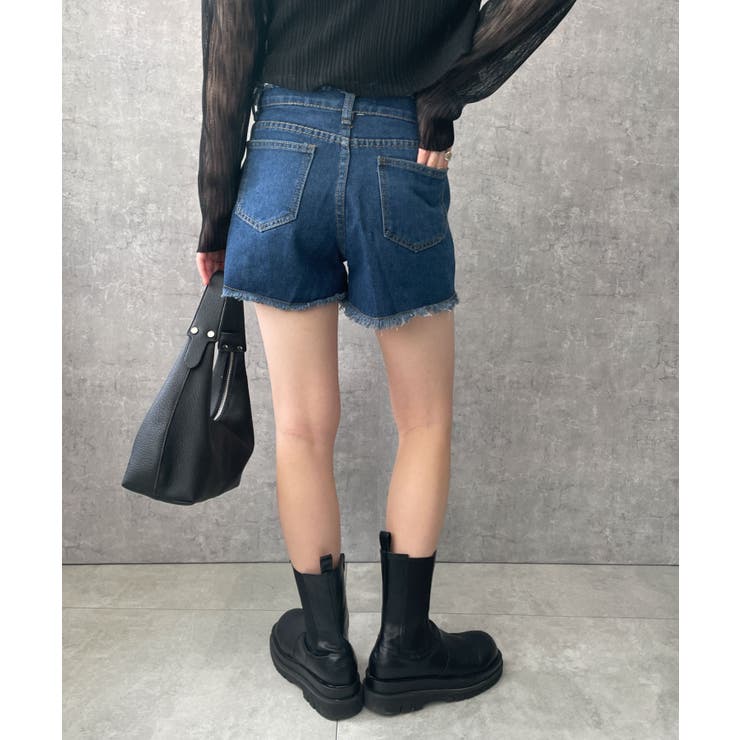 ハイウエストフリンジデニムショートパンツ[品番：WG010090681