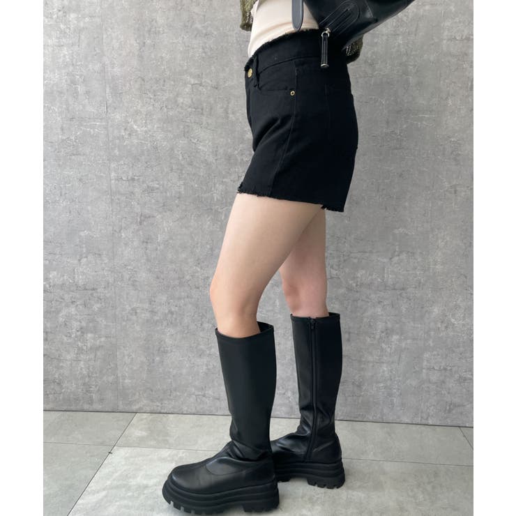 ハイウエストフリンジデニムショートパンツ[品番：WG010090681