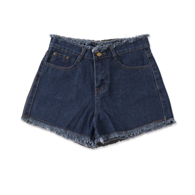 ハイウエストフリンジデニムショートパンツ[品番：WG010090681