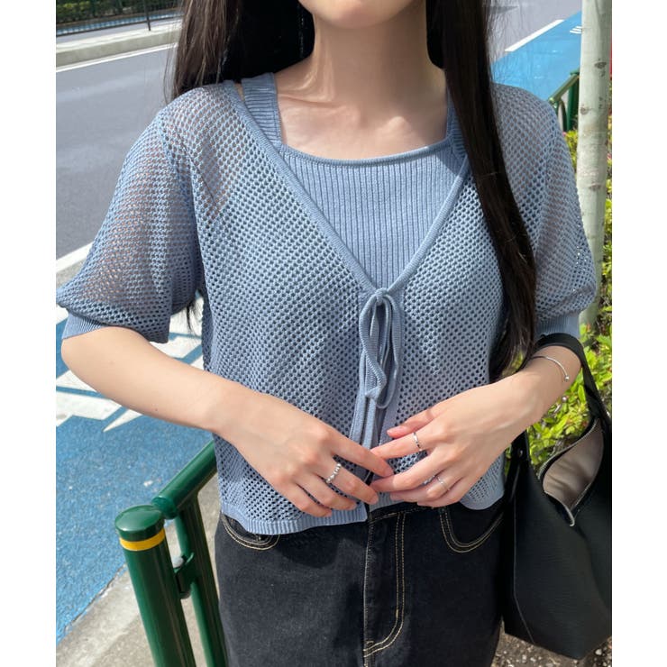 半袖メッシュアンサンブルカーデ | WEGO【WOMEN】 | 詳細画像1 