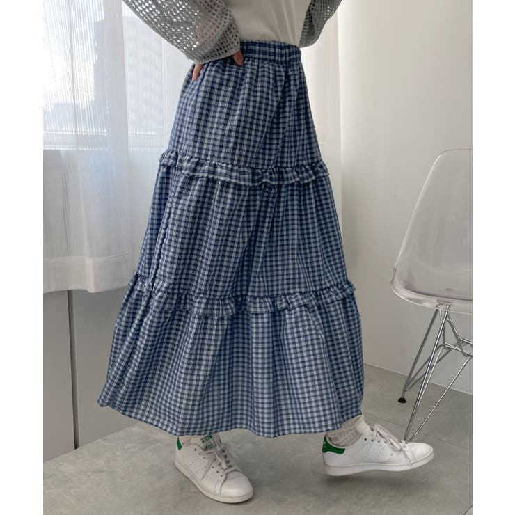 美品【diagram】ティアードスカート　ロング チェック ティアードチェックロングスカート[品番：WG010090707]｜WEGO