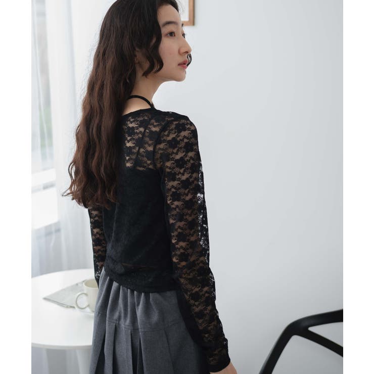 【メーカー再生品】 チョーカーリボン付きレースロンT[品番：WG010090767]｜WEGO トップス