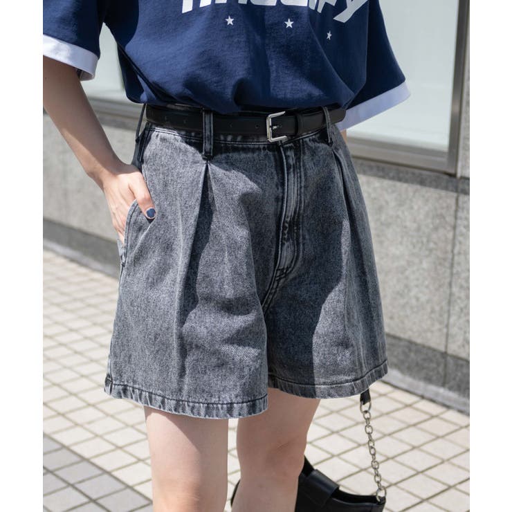 ベルト付デニムタックショートパンツ[品番：WG010090830]｜WEGO
