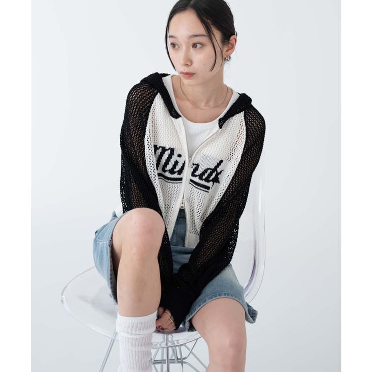 メッシュロゴニットパーカー　クールカレアン メッシュロゴニットパーカー クールカレアン かわいい 長袖 パーカー