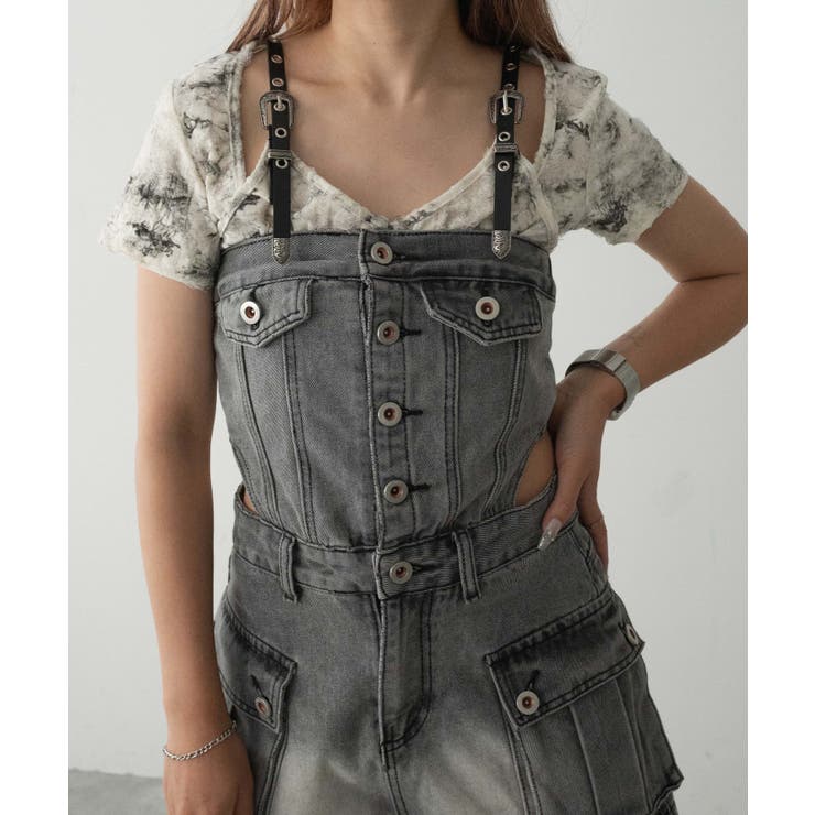 ホワイト | 肩ベルトVネッククロップドT | WEGO【WOMEN】