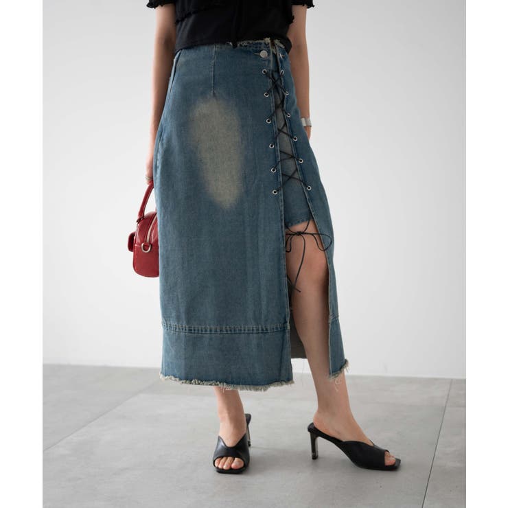 レースアップデニムロングスカート[品番：WG010090996]｜WEGO