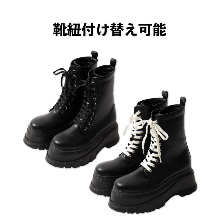 厚底ボリュームレースアップショートブーツ[品番：WG010090999