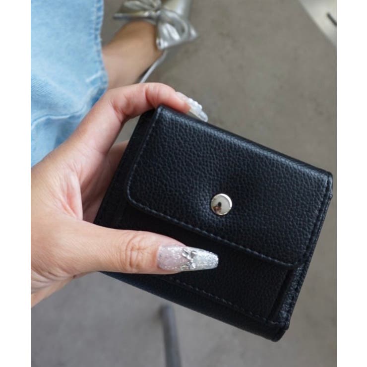 So Black☆フラップウォレット使いやすい定番サイズ フラップ型ミニ財布 レディース コンパクト ミニウォレット 財布