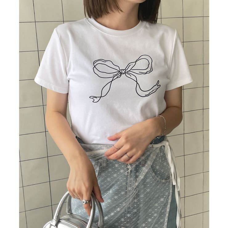 ホワイト | リボンモチーフTシャツ | WEGO【WOMEN】
