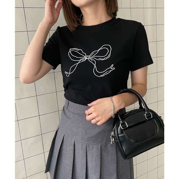 ブラック | リボンモチーフTシャツ | WEGO【WOMEN】