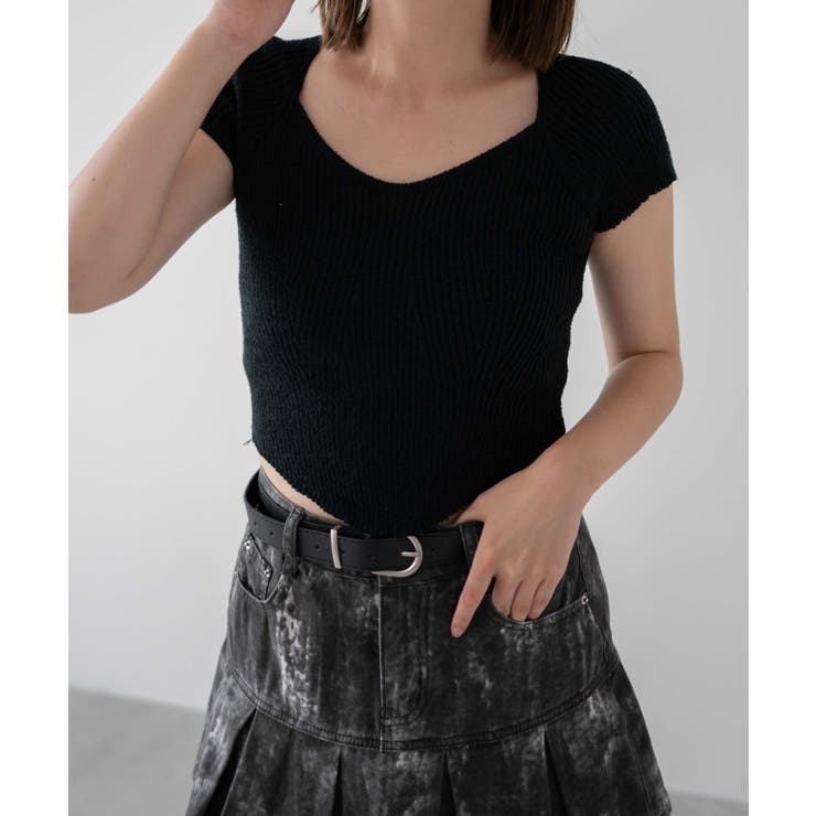 ブラック | フレンチスリーブネックリブニット | WEGO【WOMEN】