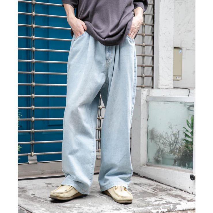 メンズ デニムパンツ サイドライン カジュアル ルーズ K00301 デニムルーズテーパードパンツ[品番：WG010091141]｜WEGO【MEN