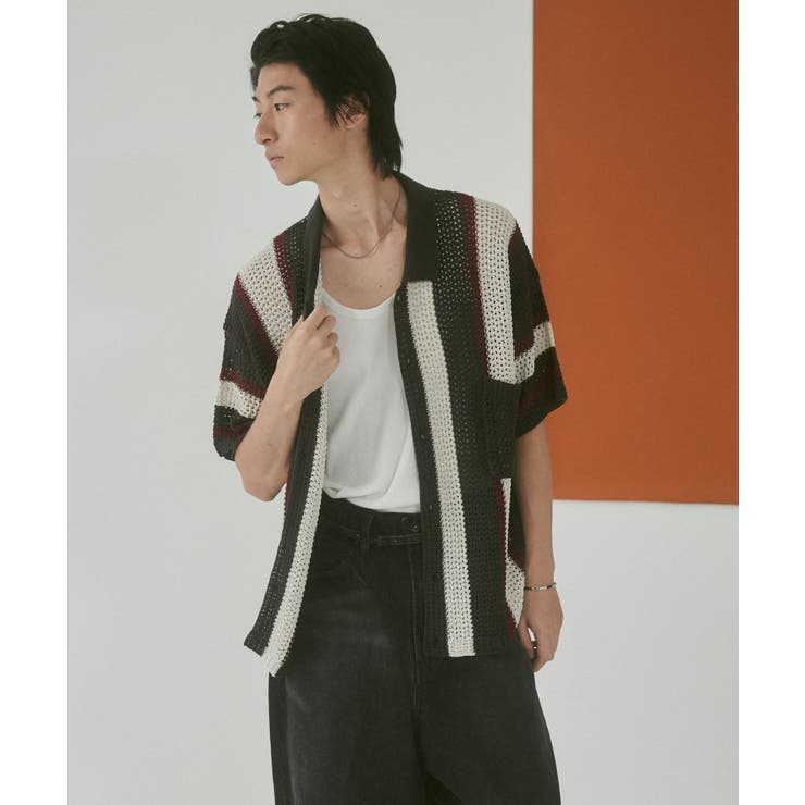 メッシュストライプニットカーディガン(SS) | WEGO【MEN】 | 詳細画像1 