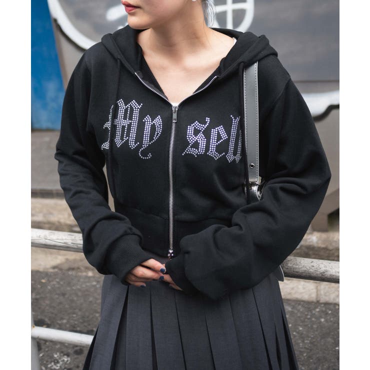 即完】BlackEyePatch ラインストーンパーカー レディース ライン