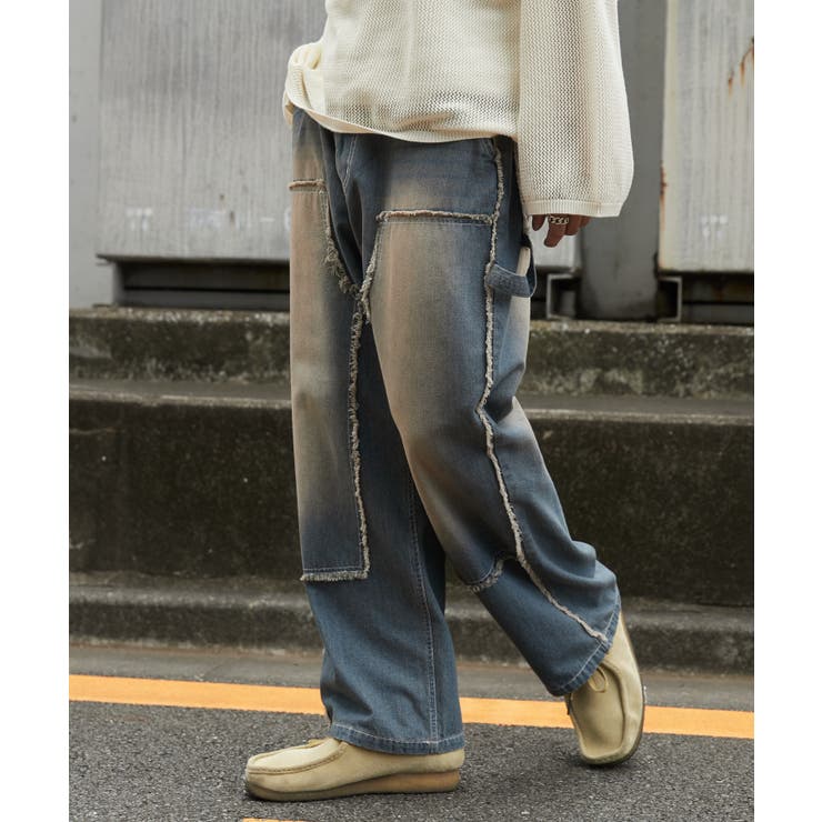 デニム淡加工色 | ダブルニーフリンジデニムパンツ | WEGO【MEN】