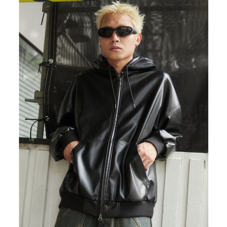 エコレザーフードブルゾン | WEGO【MEN】 | 詳細画像1 