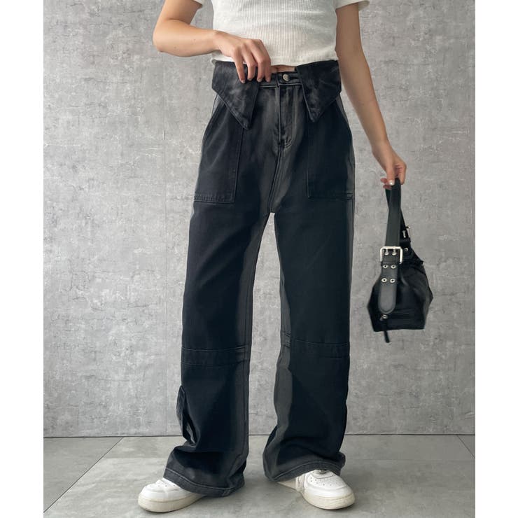 ブラック | ウエストロールダウン2ラインデニム | WEGO【WOMEN】