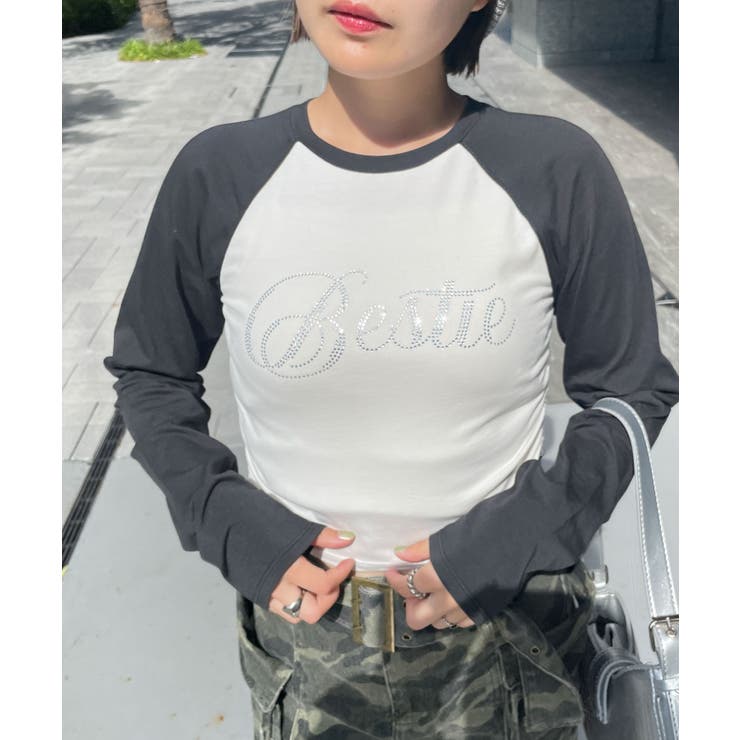 ラインストーンサイドドロストラグランロンT[品番：WG010092308]｜WEGO