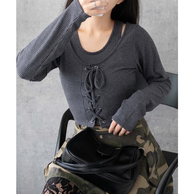 レイヤードレースアップ長袖トップス[品番：WG010092315]｜WEGO