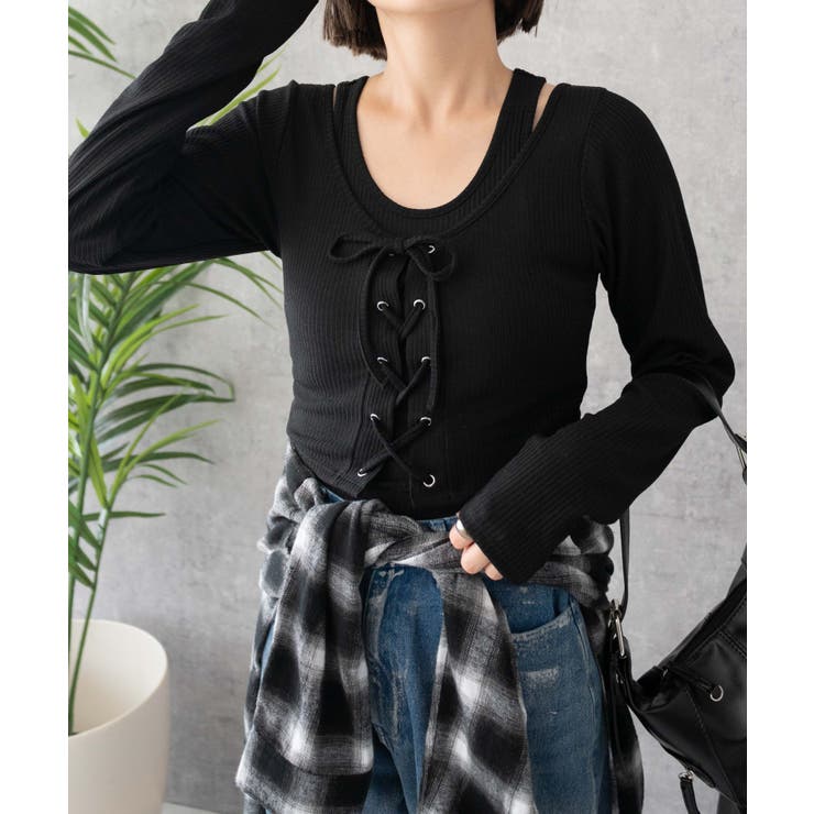 レイヤードレースアップ長袖トップス[品番：WG010092315]｜WEGO