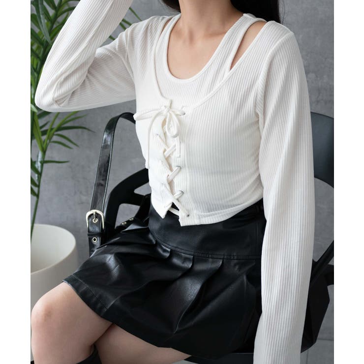 レイヤードレースアップ長袖トップス[品番：WG010092315]｜WEGO