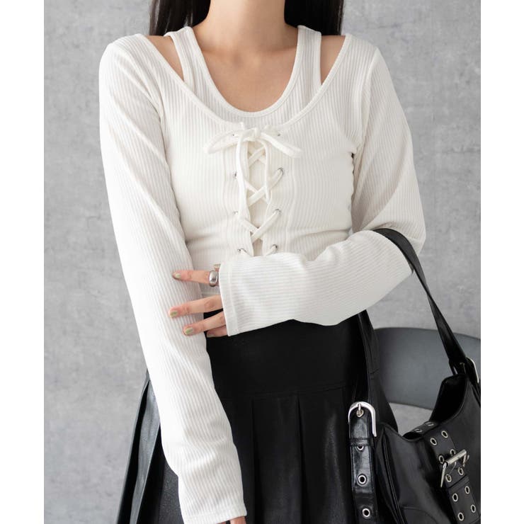 レイヤードレースアップ長袖トップス[品番：WG010092315]｜WEGO【WOMEN
