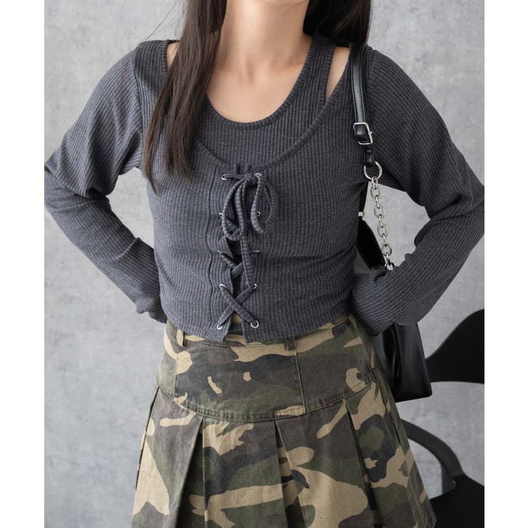 レイヤードレースアップ長袖トップス[品番：WG010092315]｜WEGO【WOMEN