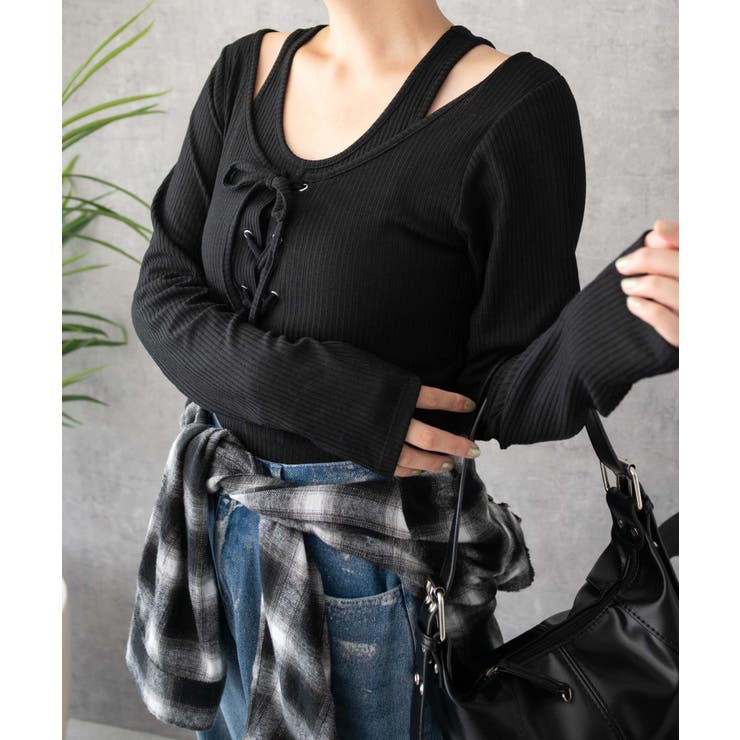レイヤードレースアップ長袖トップス[品番：WG010092315]｜WEGO【WOMEN