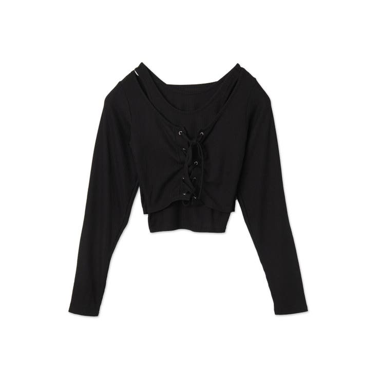 黒 ヒョウ柄 レースアップ 長袖トップス WEGO（ウィゴー） tシャツ